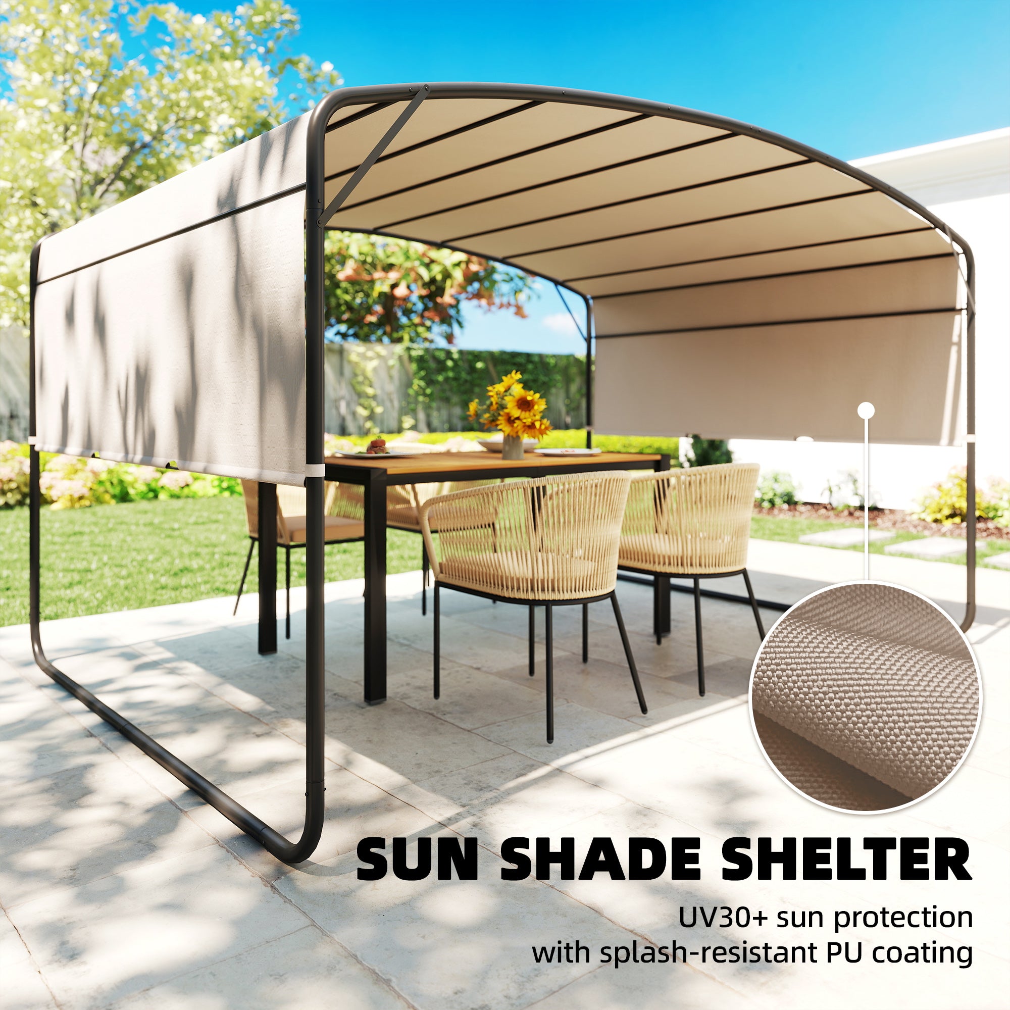 10' x 13' Retractable Pergola Canopy, Outdoor Metal Pergola Gazebo Sun Shade Shelter with Steel Frame, Khaki