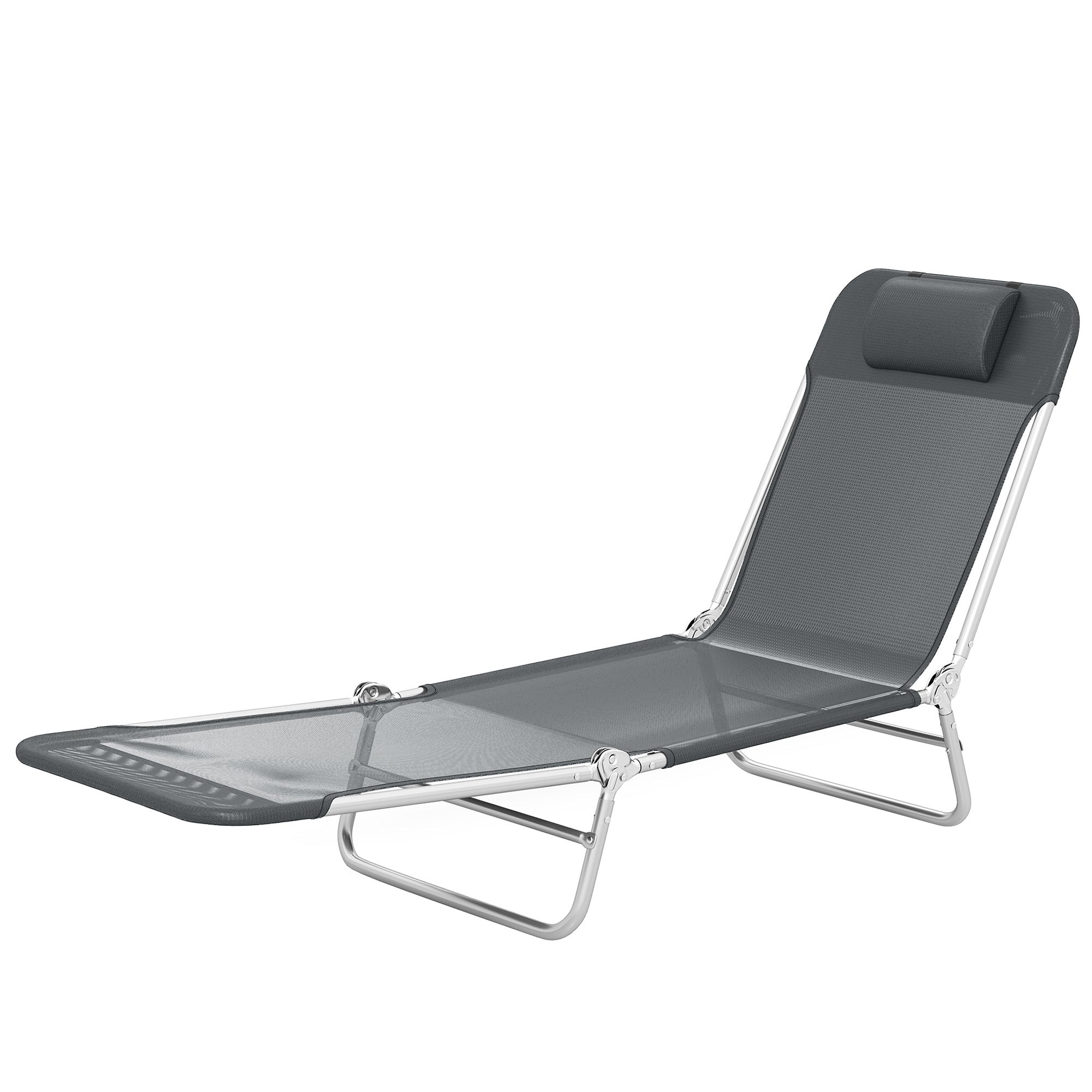 Folding Outdoor Lounge Chair, Reclining Tanning Chair with 5-Position Adjustable Backrest, Dark Grey