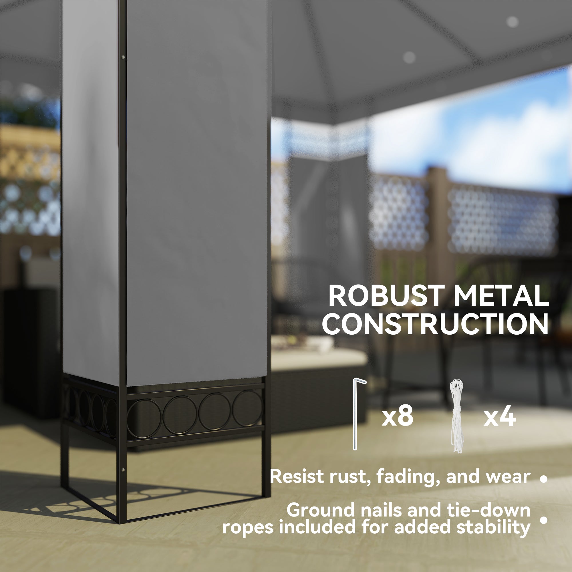10' x 10' Canopy Gazebo, Double Roof Patio Gazebo with Screen Panels and Metal Frame for Deck, Backyard, Light Grey