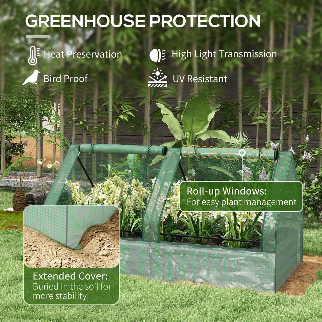6' x 3' Metal Planter Box with Cover, Raised Garden Bed with Mini Greenhouse for Herbs, Vegetables, Green and Silver