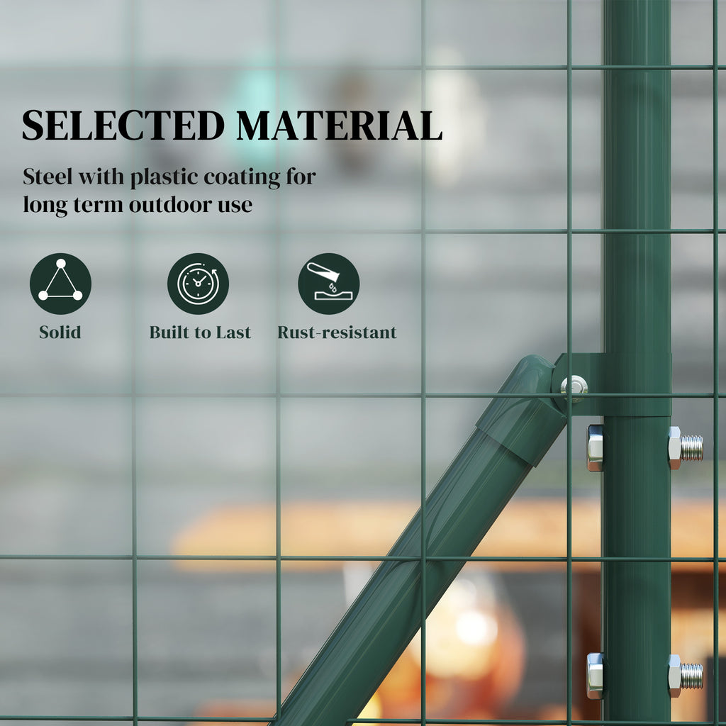 Garden Fence Barrier, Welded Fence Roll, Includes Posts & Support Braces, Green Plastic-Coated Steel