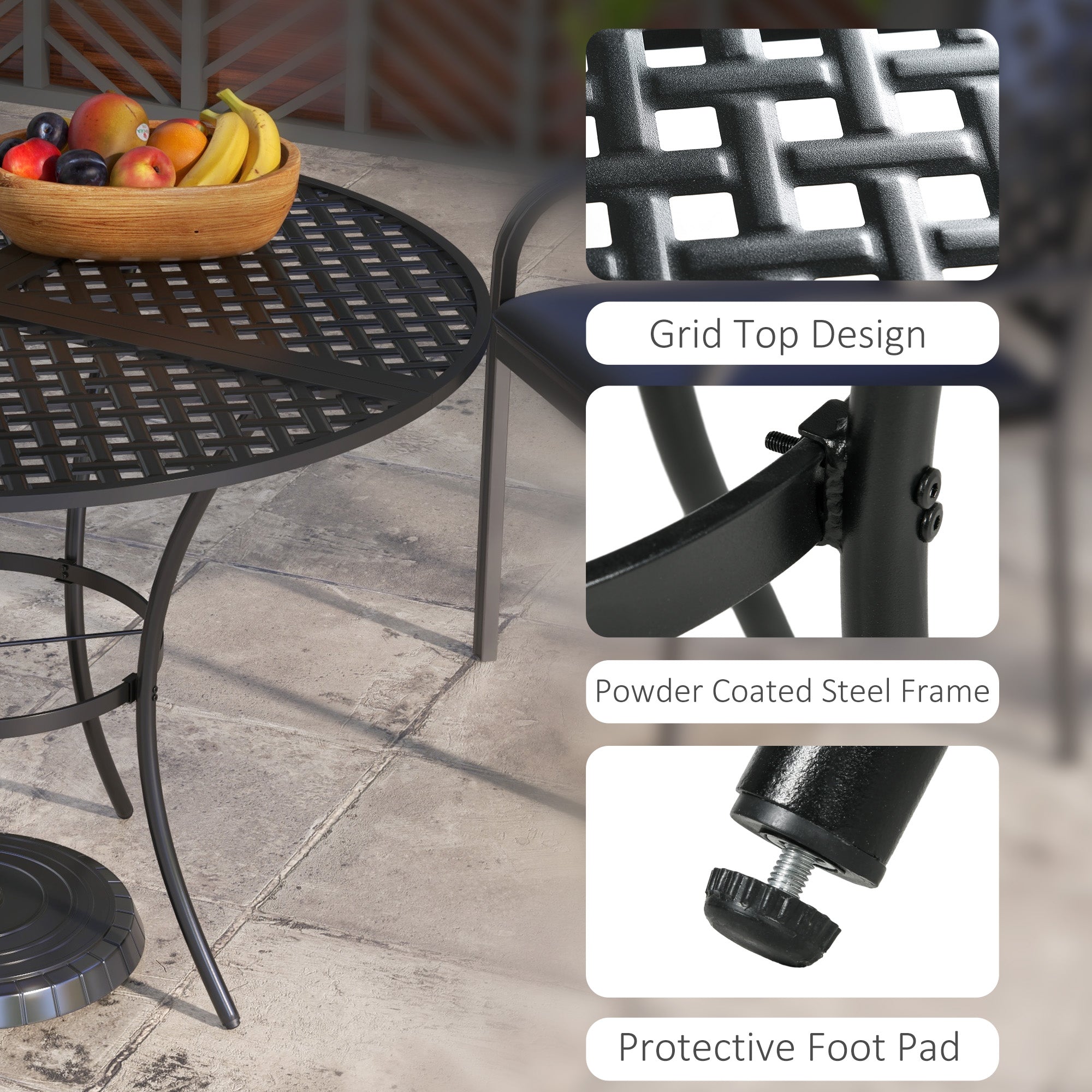 42" Round Outdoor Dining Table for 4 Persons, Metal Patio Dining Table with Umbrella Hole for Backyard, Lawn, Balcony