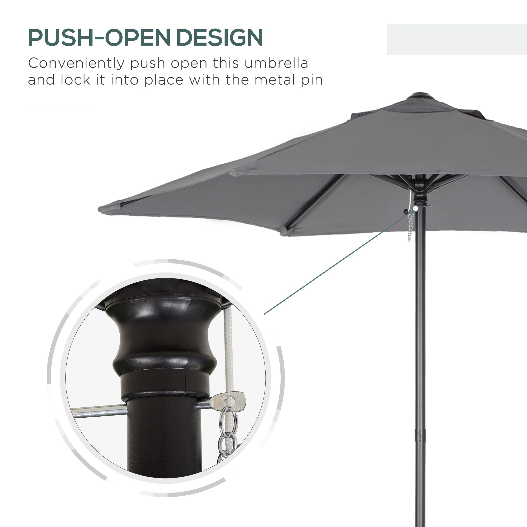 6.6FT Patio Umbrella, Outdoor Parasol with 6 Solid Ribs, Dark Grey