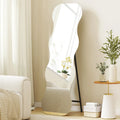 64x21 inch irregular wavy full length mirror with black pine wood base