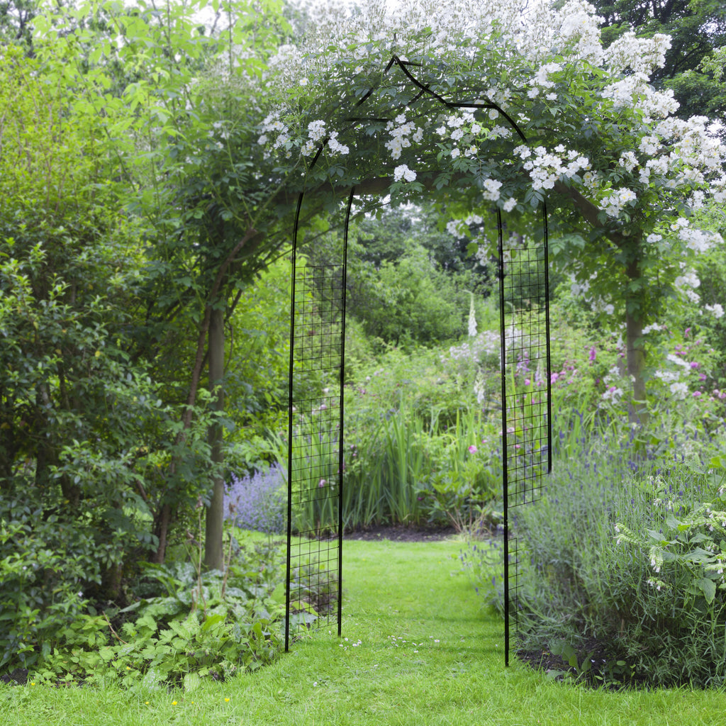 8FT Metal Garden Arch, Decorative Arbor Trellis for Climbing Plants, Wedding, Party, Event, Holiday, Black
