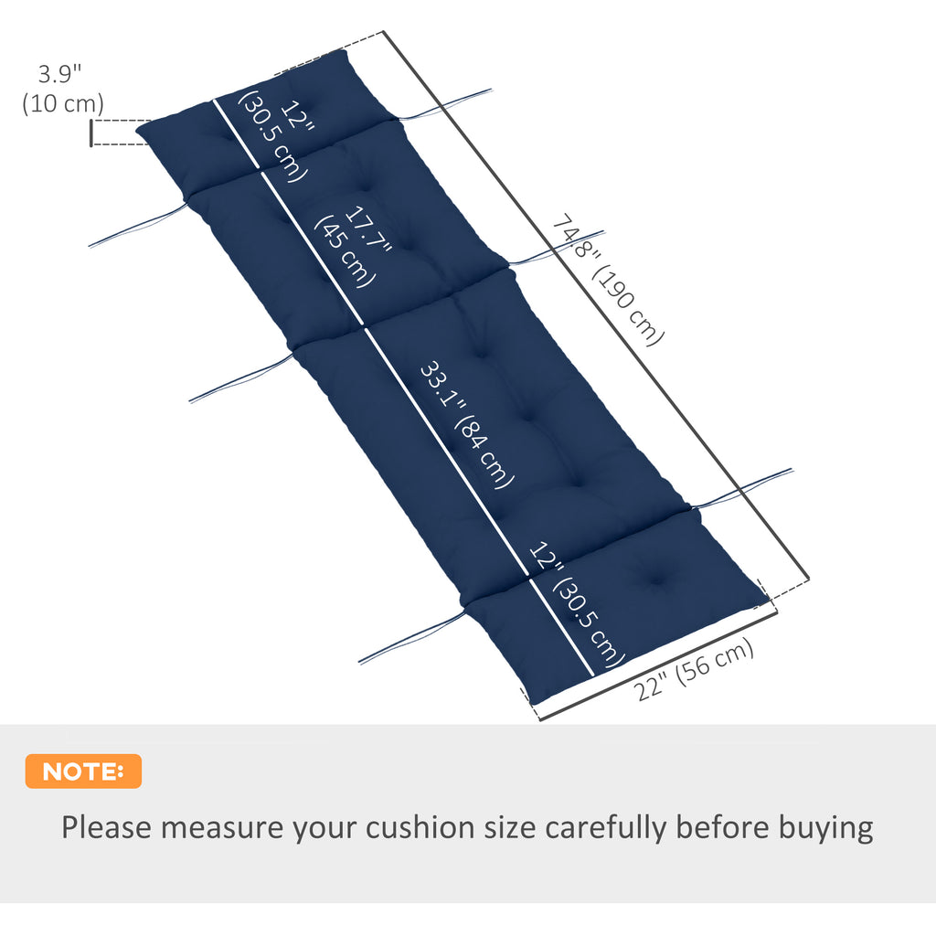 Patio Lounge Chair Cushion, Tufted Thick Outdoor Chaise Lounge Cushion with Ties, 74.8" x 22" x 4", Navy Blue