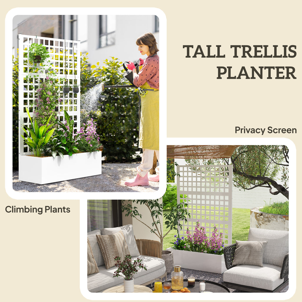Galvanized Raised Garden Bed Planter Box with Trellis for Climbing Plants, Vegetable, Vines, 43" x 16" x 70", White