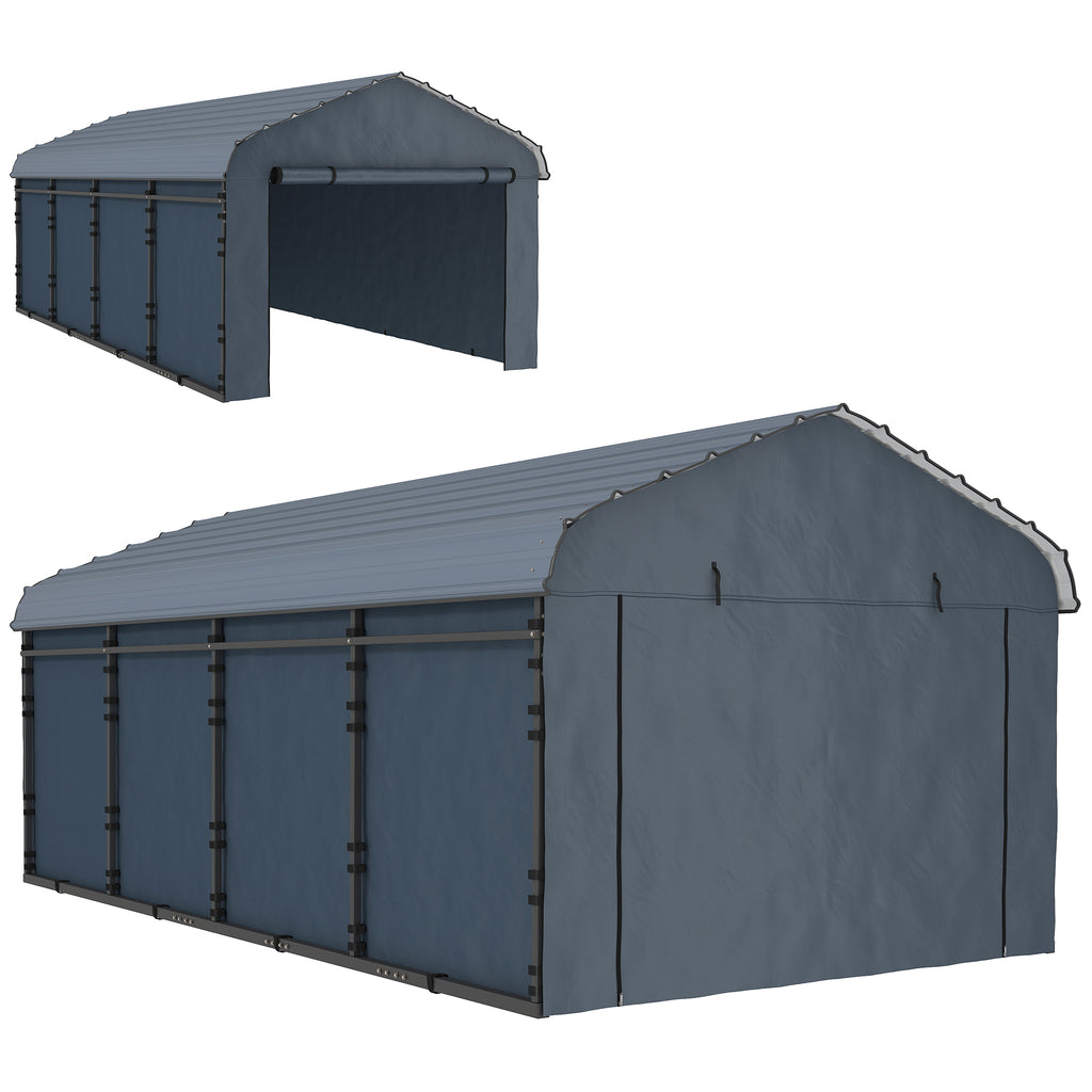 12' x 20' Metal Carport, Heavy Duty Garage Car Shelter with Galvanized Metal Roof and Removable Sidewalls, Dark Grey