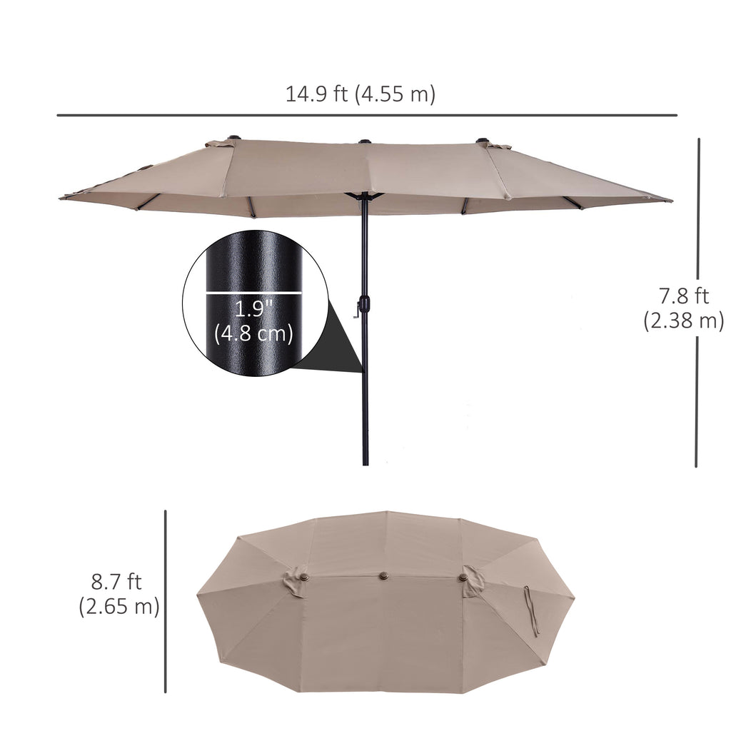 15'x 8.7' Outdoor Patio Umbrella with Twin Canopy Backyard Umbrella with Lift Crank Tan
