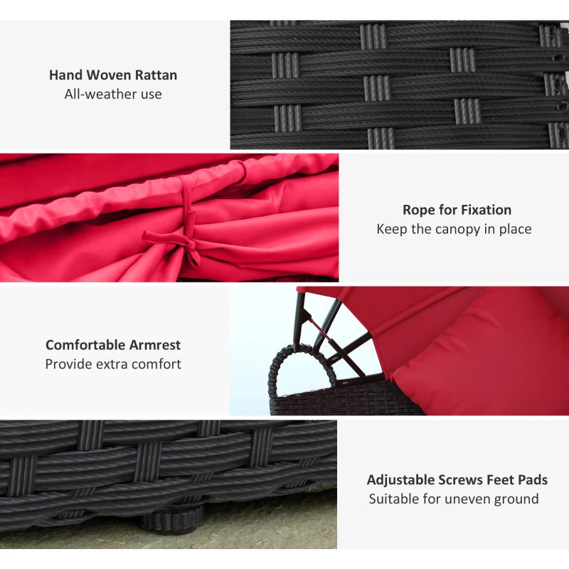 Round outdoor lounge sofa with retractable canopy and cushions