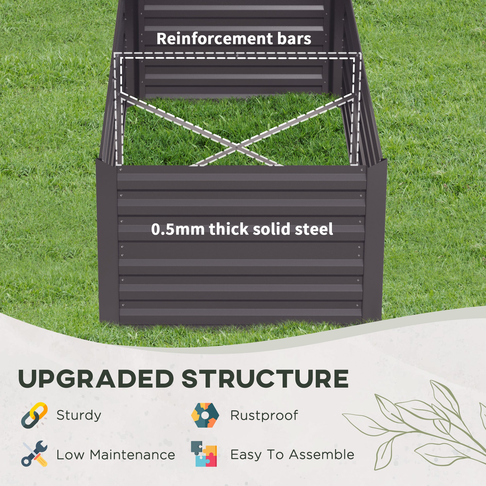 Galvanized Raised Garden Bed, Steel Outdoor Planters with Reinforced Rods, 71" x 35" x 23", Dark Grey