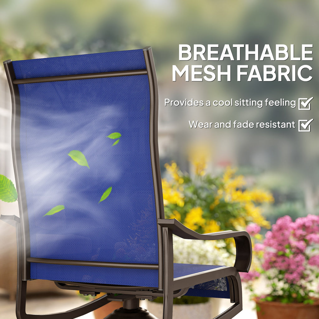 Patio Dining Chairs Set of 2, 360Â° Swivel Rocking Outdoor Chairs with Armrests, Breathable Mesh, Navy Blue
