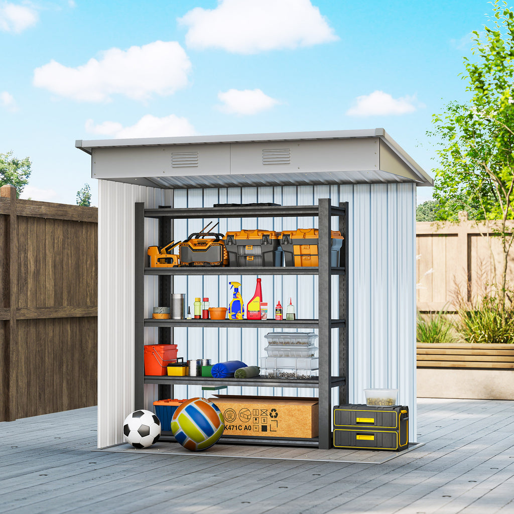 5.7' x 3.6' Outdoor Storage Shed, Metal Garden Tool Storage House Organizer with Lockable Sliding Doors and Vents for Backyard Patio Lawn, Light Grey