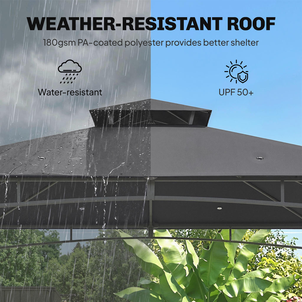 10' x 10' Gazebo, Soft Top Outdoor Gazebo with 2-Tier Roof, Metal Frame, Dark Grey