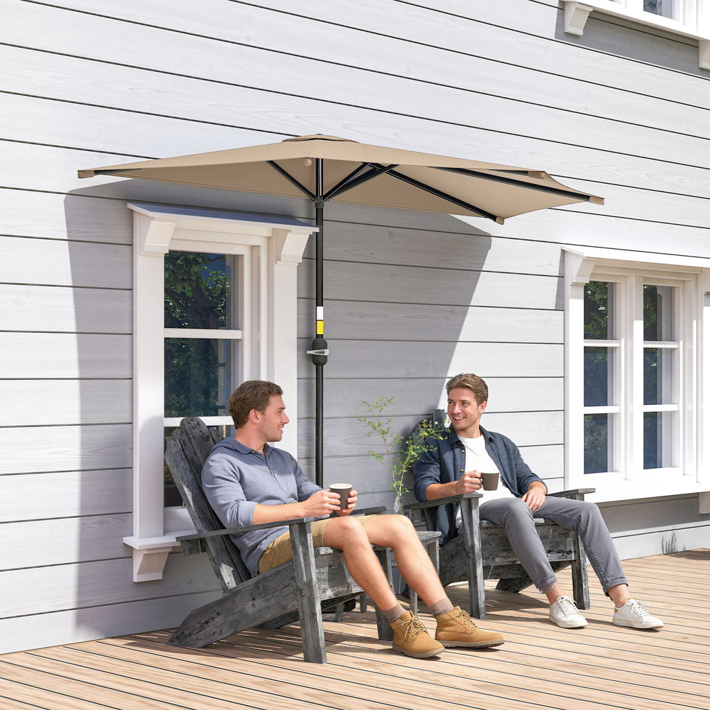 9.8ft Half Umbrella Semi Round Patio Parasol with Crank Handle, Top Vent for Garden, Balcony- NO BASE INCLUDED, Coffee