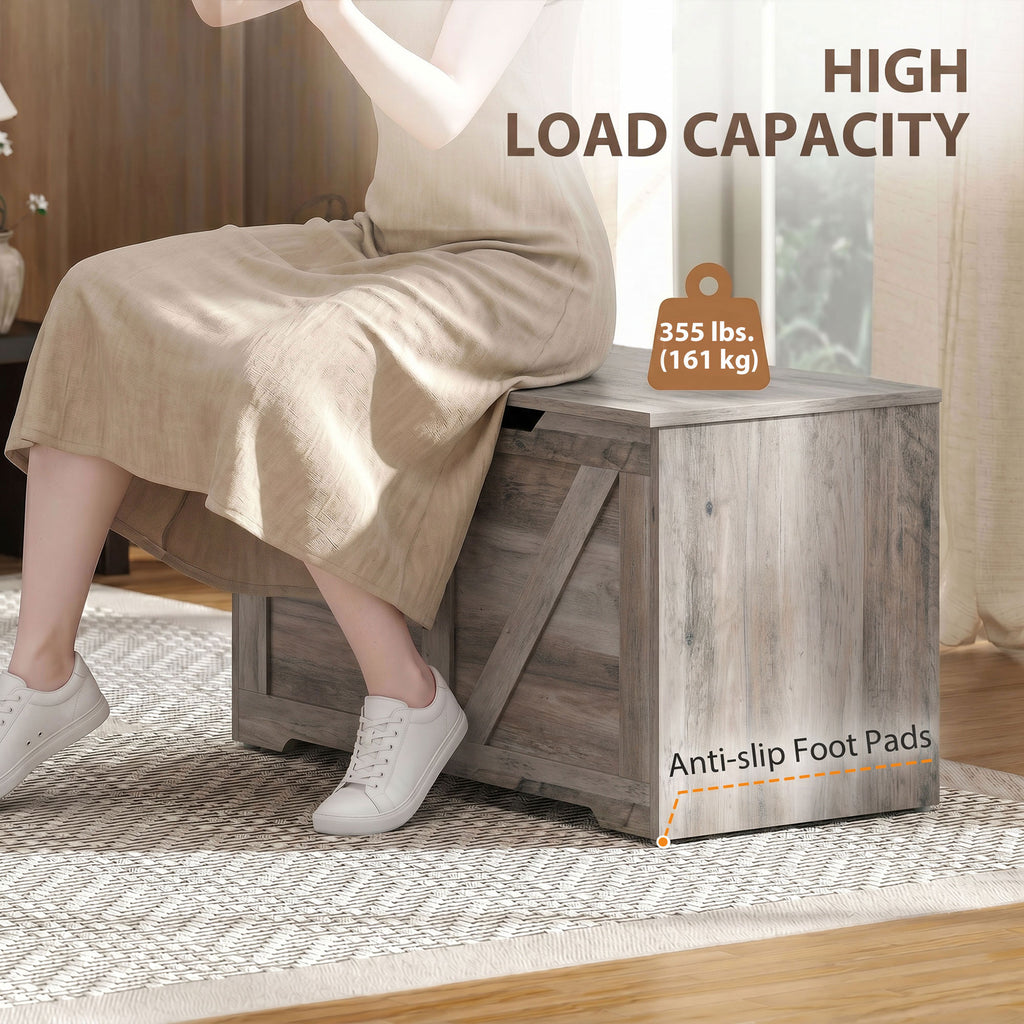 31.5 Inches Storage Chest, Storage Trunk with Safety Hinge for Living Room, Grey Wood Grain