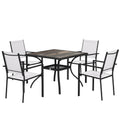 5 Piece Outdoor Patio Dining Set, Dining Table and 4 Stackable Chairs with Umbrella Hole, Shelf