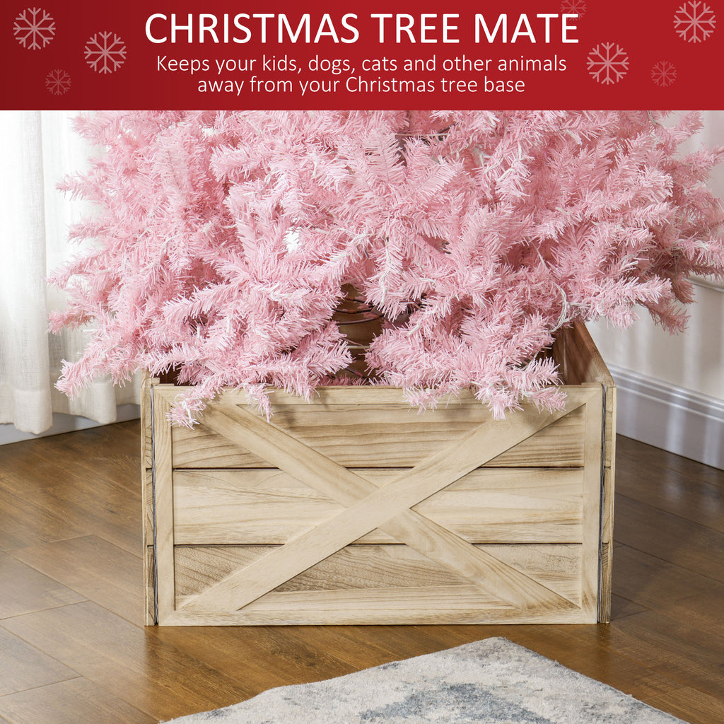 28" Farmhouse Christmas Tree Base Cover Wooden Christmas Tree Collar Box Home Decoration Light Distressed Wood Finish