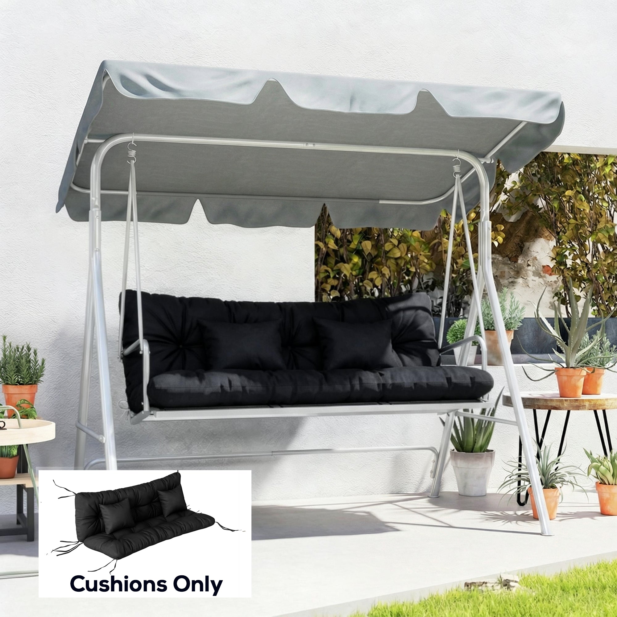 4-Piece Back and Seat Cushion Pillows Replacement and Pillows, Patio Chair Cushions Set with Ties, Black