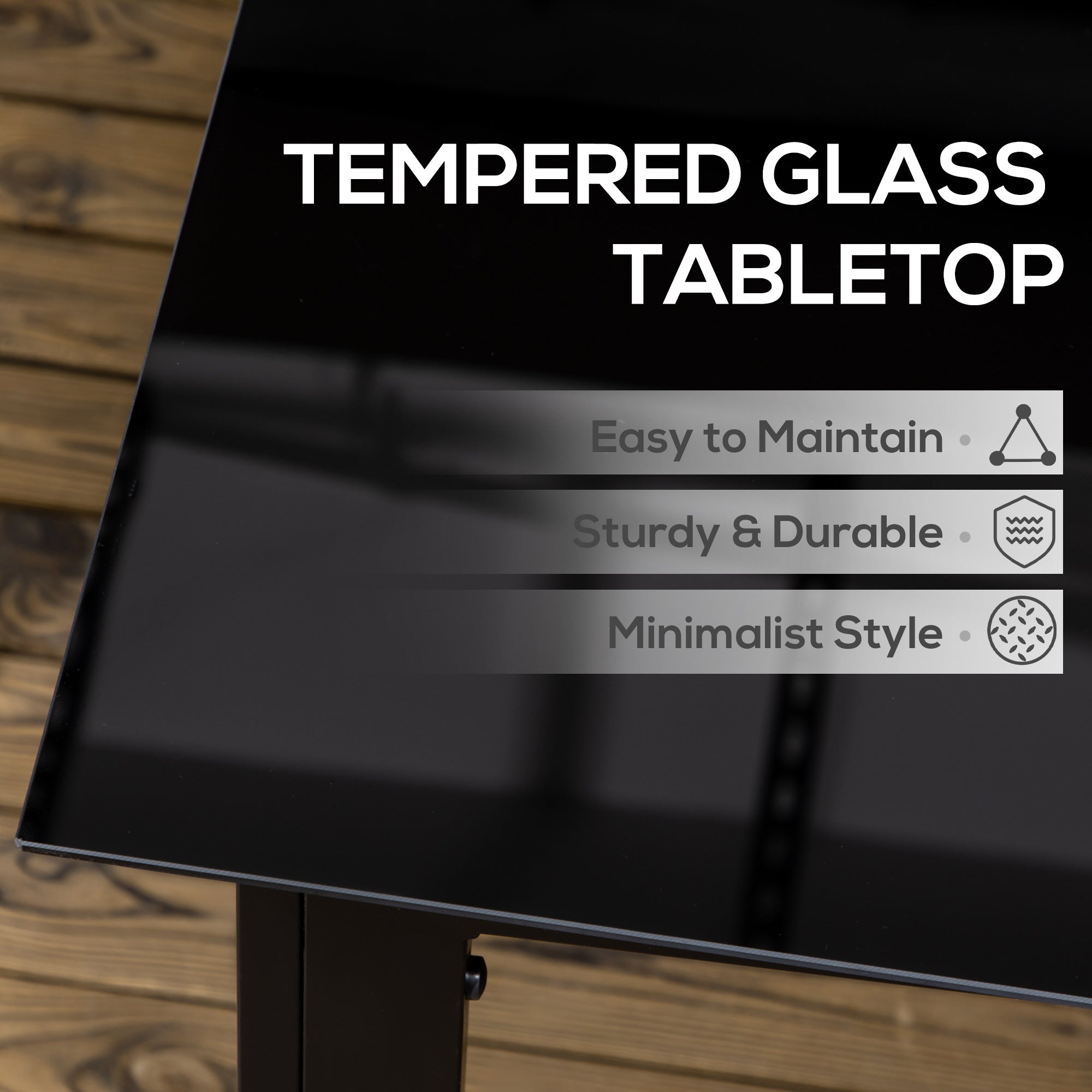 Aluminium Outdoor Dining Table for 6, 59" x 35" Rectangle Patio Table with Tempered Glass Tabletop, for Garden, Backyard, Lawn, Balcony, Black