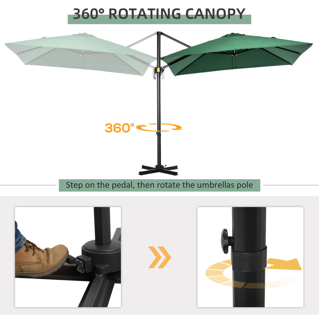 8' x 8' Square Cantilever Umbrella with 360Â° Rotation, Aluminum Outdoor Cantilever Market Parasol with Crank & Tilt, Garden Sun Canopy Shelter with Cross Base, Green