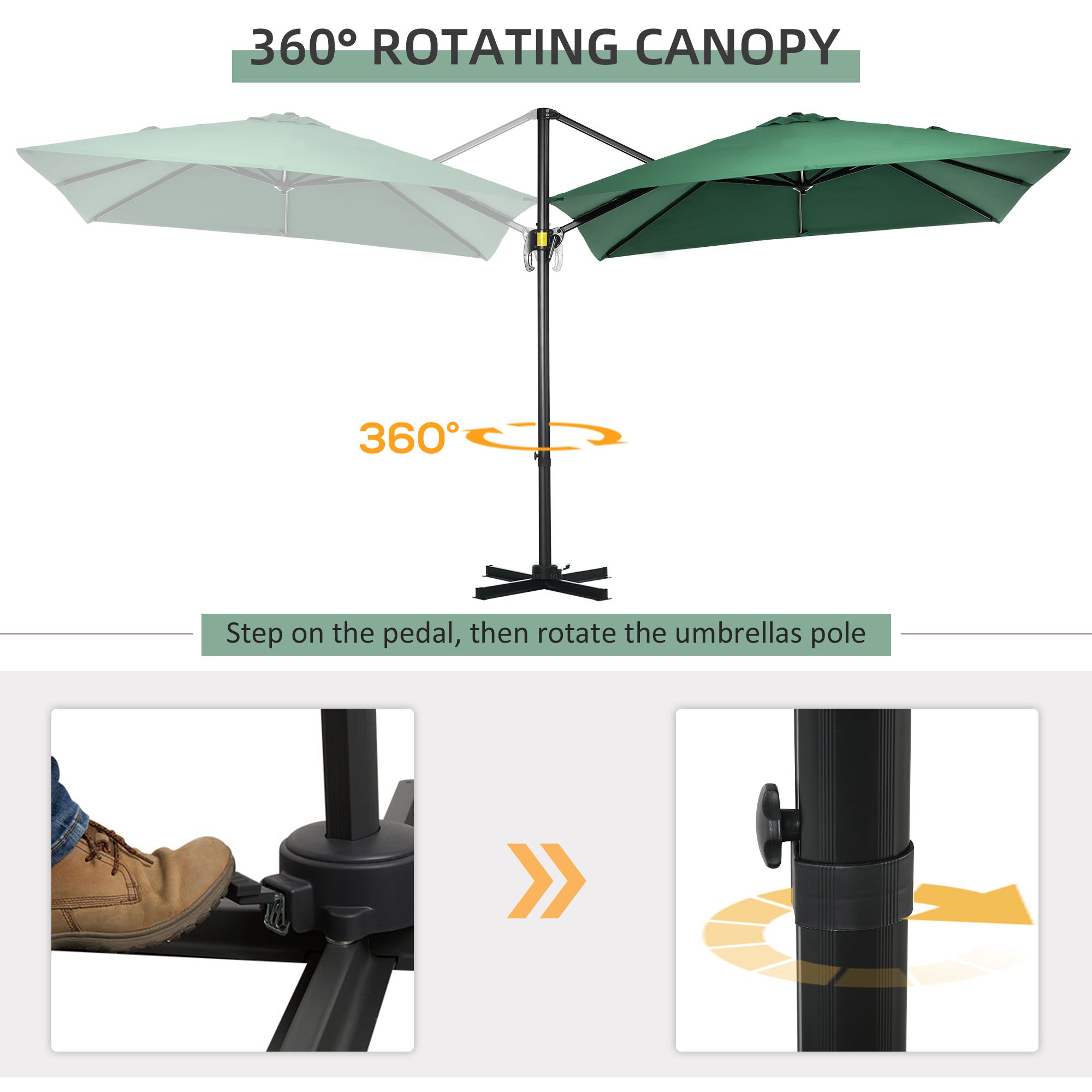 8' x 8' Square Cantilever Umbrella with 360Â° Rotation, Aluminum Outdoor Cantilever Market Parasol with Crank & Tilt, Garden Sun Canopy Shelter with Cross Base, Green