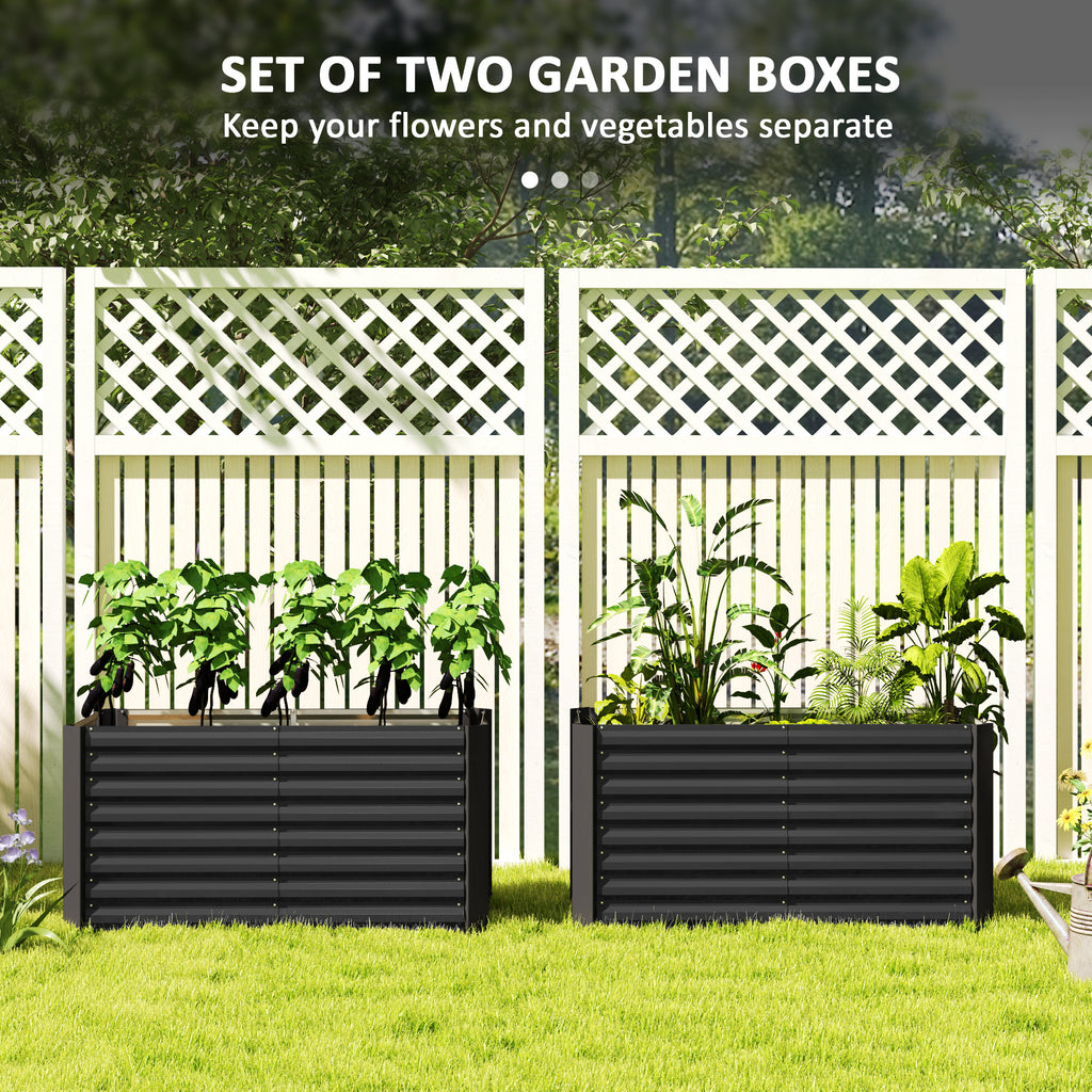 Set of 2 Galvanized Metal Planters for Outdoor Plants, 4' x 2' x 2' Raised Garden Bed, Dark Grey
