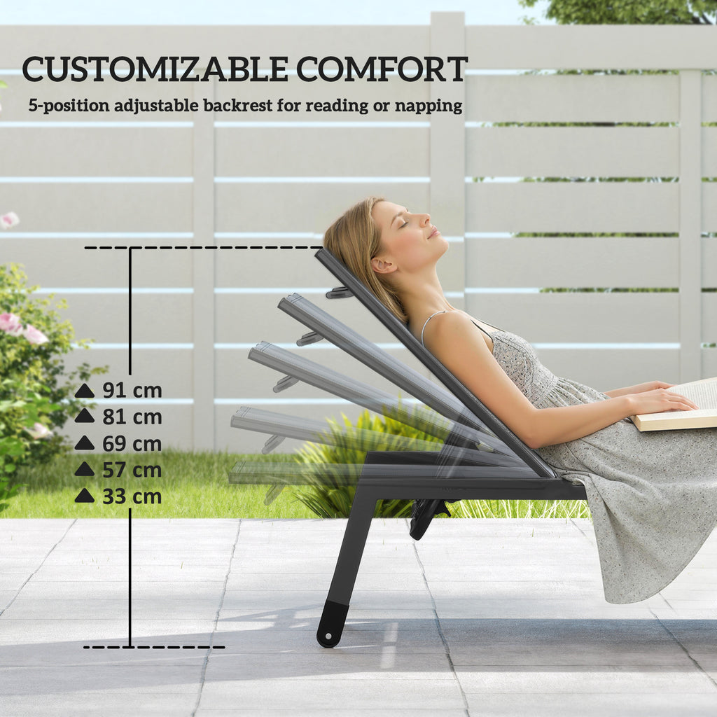 Chaise Lounge Chair for 2 Person, Outdoor Lounge Chair with 5-Position Adjustable and Wheels