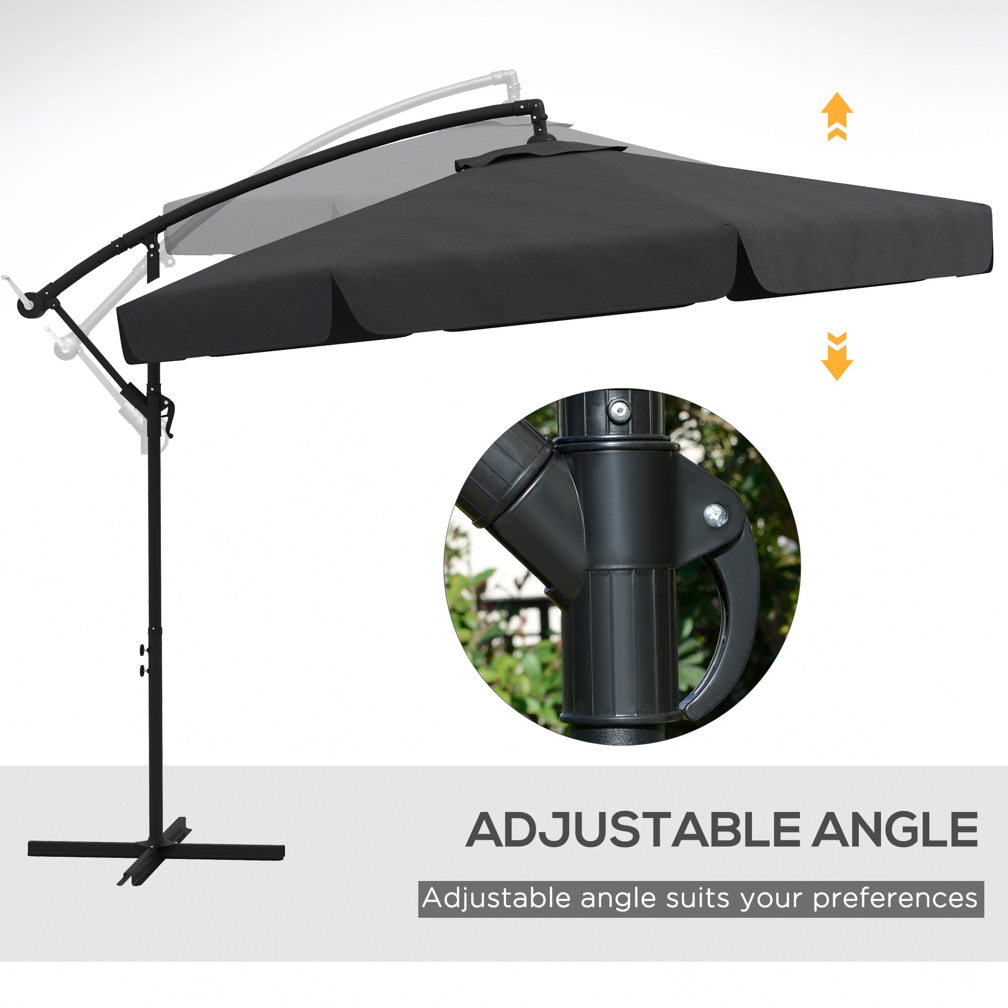 11 FT Cantilever Patio Umbrella Offset Parasol with Cross Base and 8 Ribs for Garden, Black