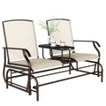 Patio Glider Rocking Chair 2 Person Outdoor Loveseat Rocker Garden Furniture Bench, Beige
