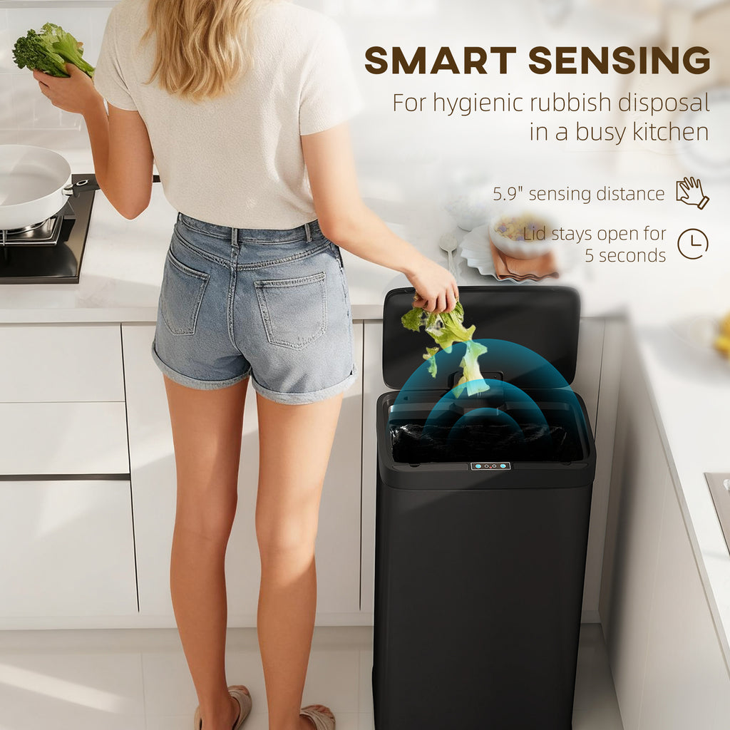 12 Gallon (45 L) Sensor Can, Automatic Garbage Can with Soft-Close Lid, Fingerprint-Proof Stainless Steel, Matte Black