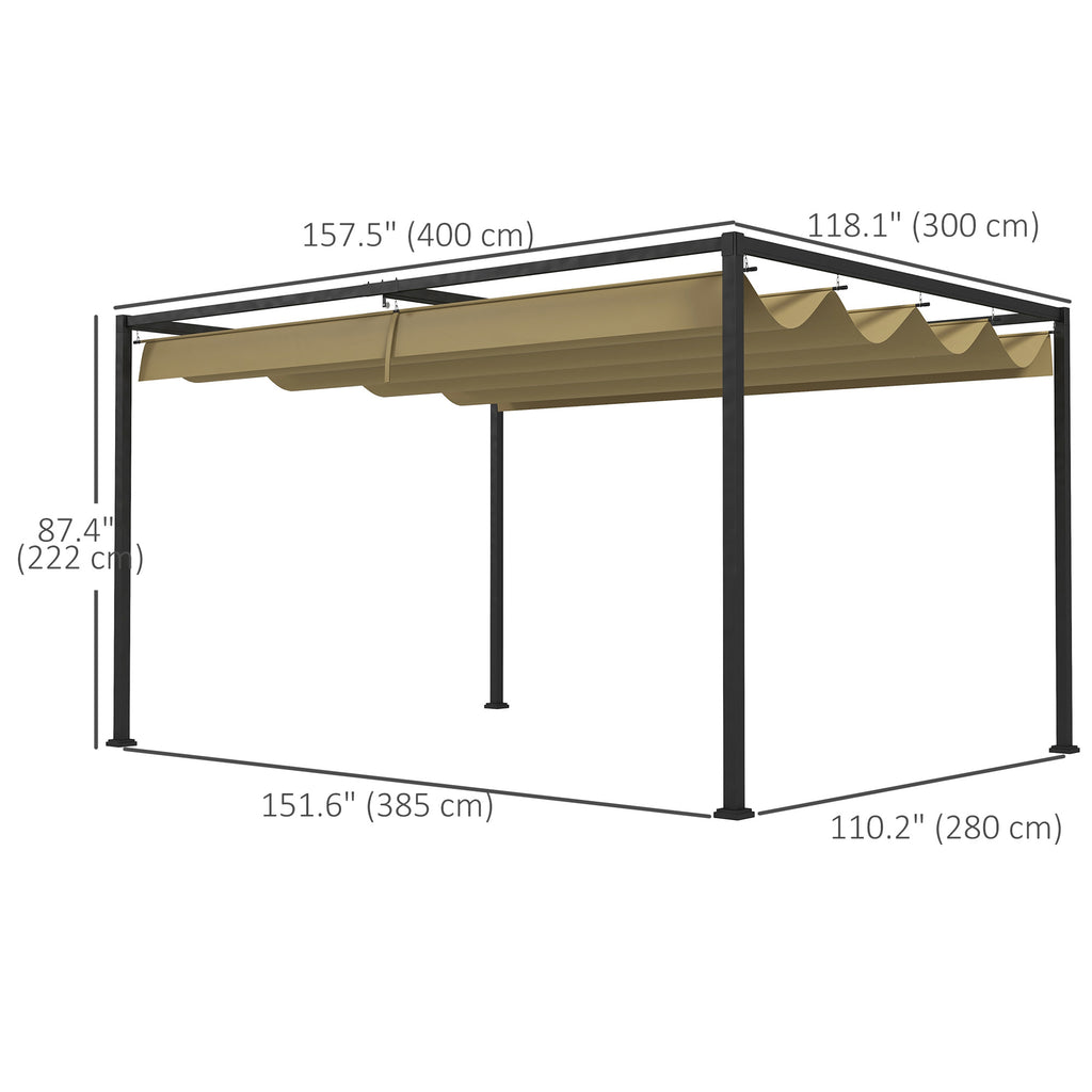 13' x 10' Patio Pergola with Retractable Canopy, Outdoor Sun Shelter, Yard Shade, Khaki