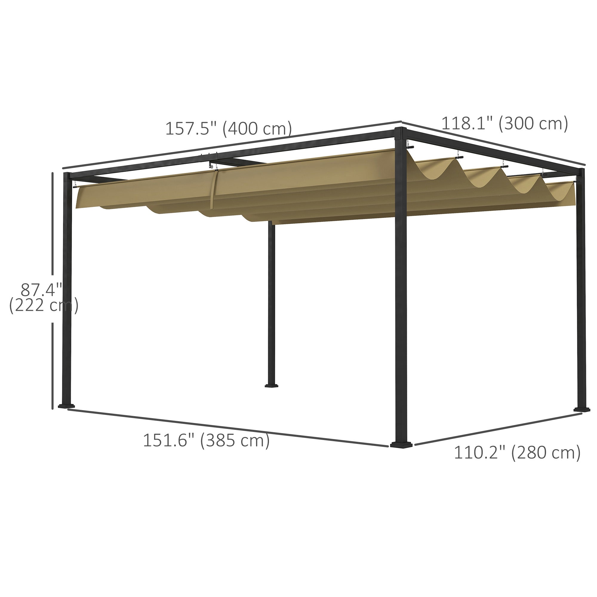 13' x 10' Patio Pergola with Retractable Canopy, Outdoor Sun Shelter, Yard Shade, Khaki