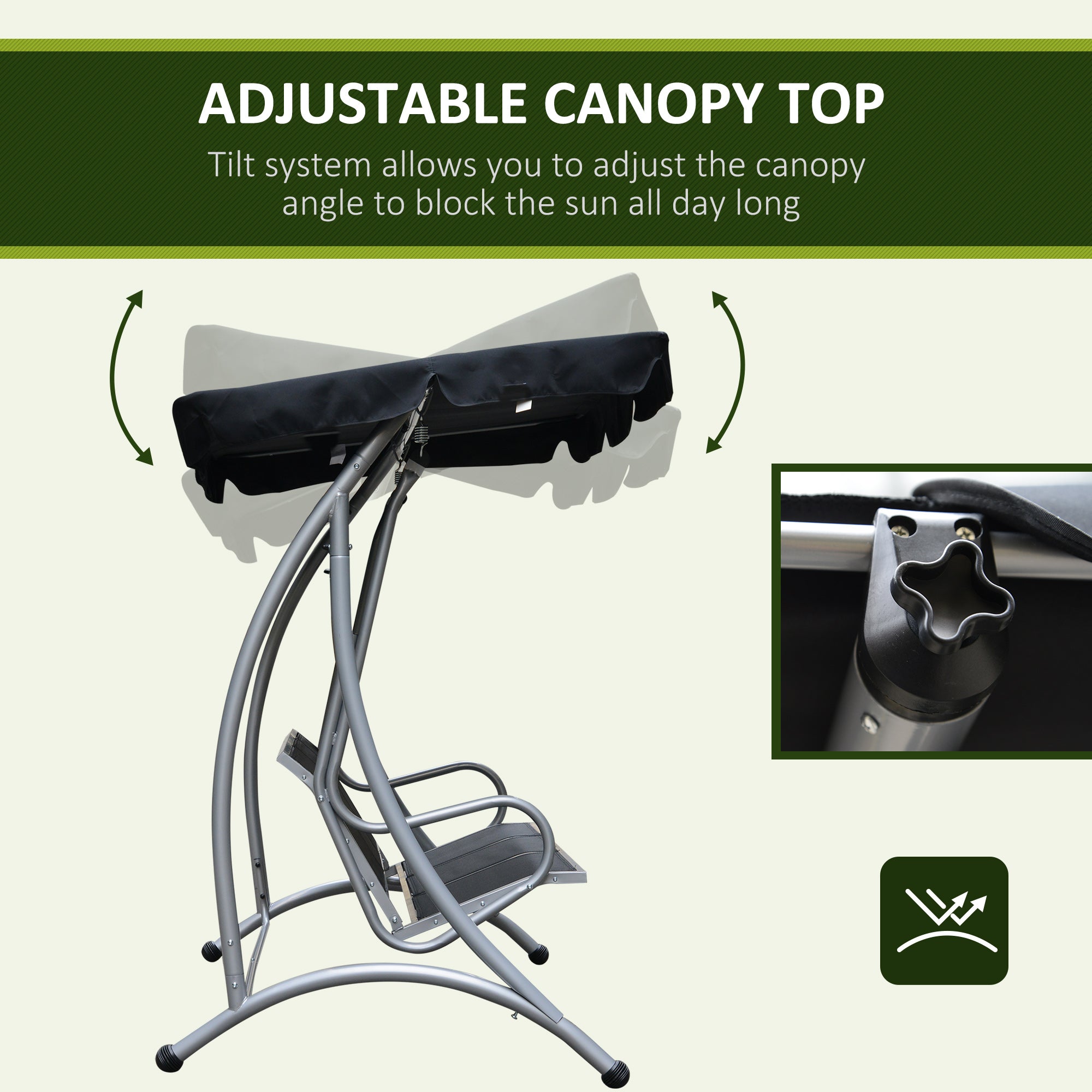 3-Seater Outdoor Swing Chair Bench with Adjustable Canopy, Black