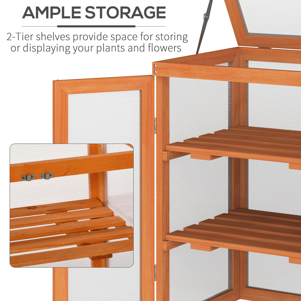 Wooden 2 Tier Cold Frame Greenhouse Polycarbonate Plant Grow House Portable Garden, 22.8" x 17.3" x 30.7", Orange