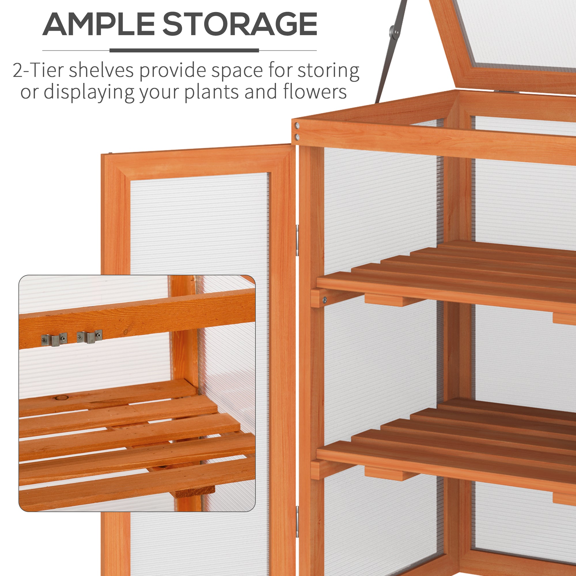 Wooden 2 Tier Cold Frame Greenhouse Polycarbonate Plant Grow House Portable Garden, 22.8" x 17.3" x 30.7", Orange