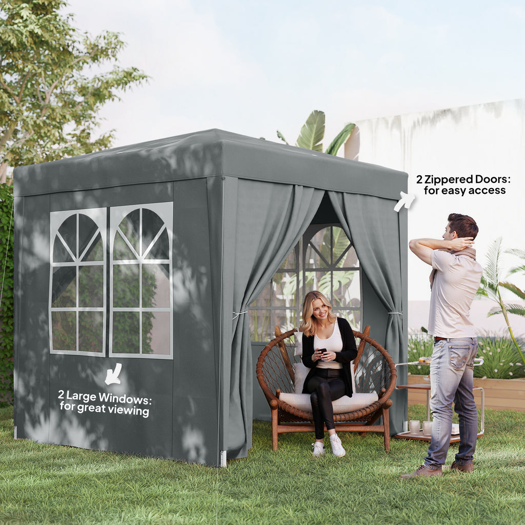 6.6'x6.6' Pop Up Canopy Tent with Sidewalls, Instant Sun Shelter Camping Gazebo with Carry Bag, Grey