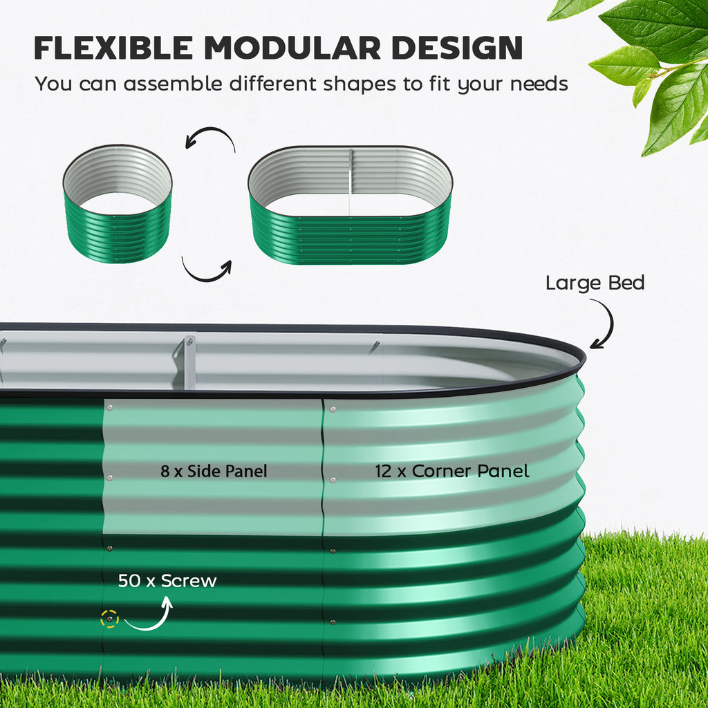 5 x 2.5 x 2 ft Galvanized Raised Garden Bed, Easy DIY Oval Planter Box with Safety Edging and Gloves, Dark Green