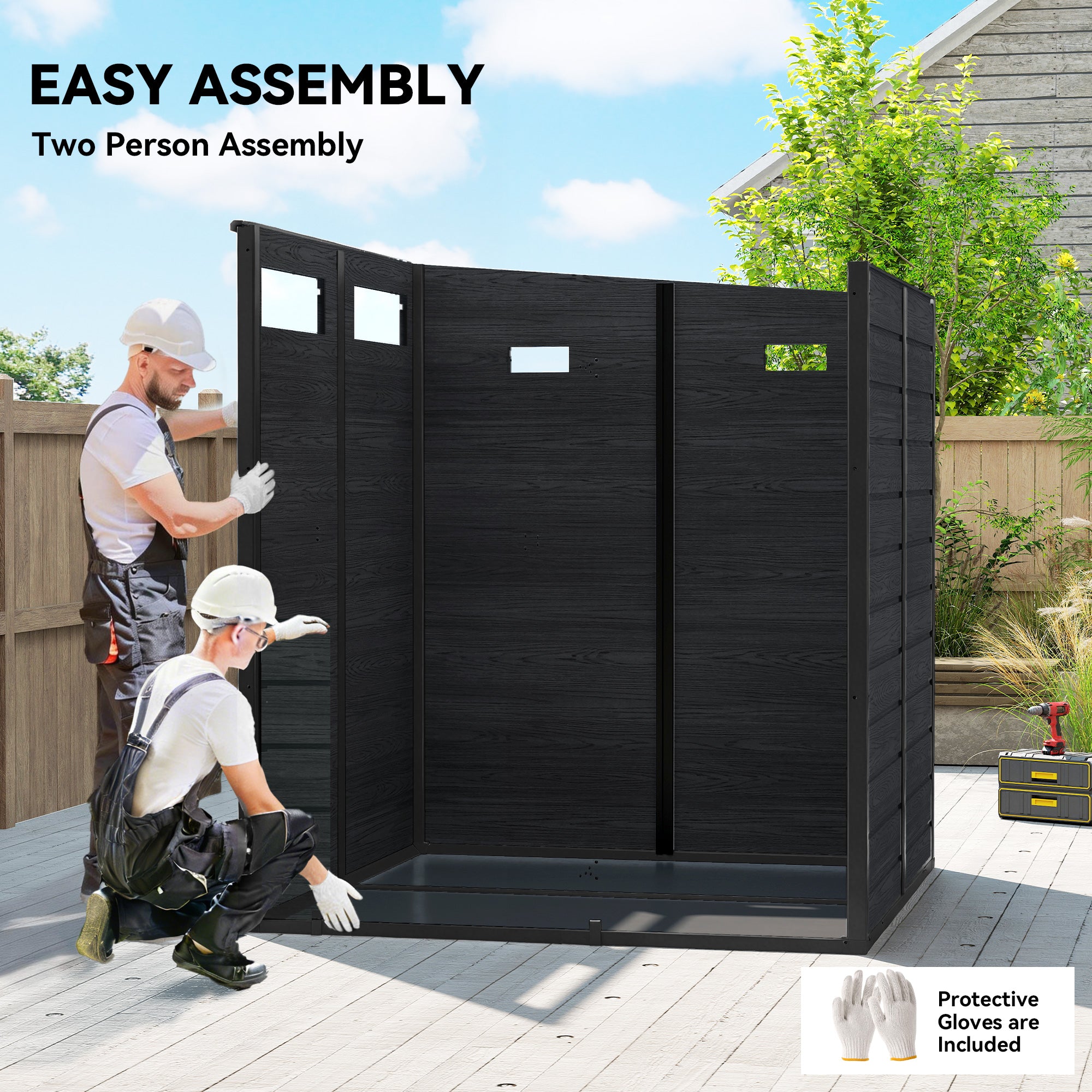 Outdoor Storage Shed with Lockable Door, Garden Shed with Vents and Windows for Backyard, Dark Grey