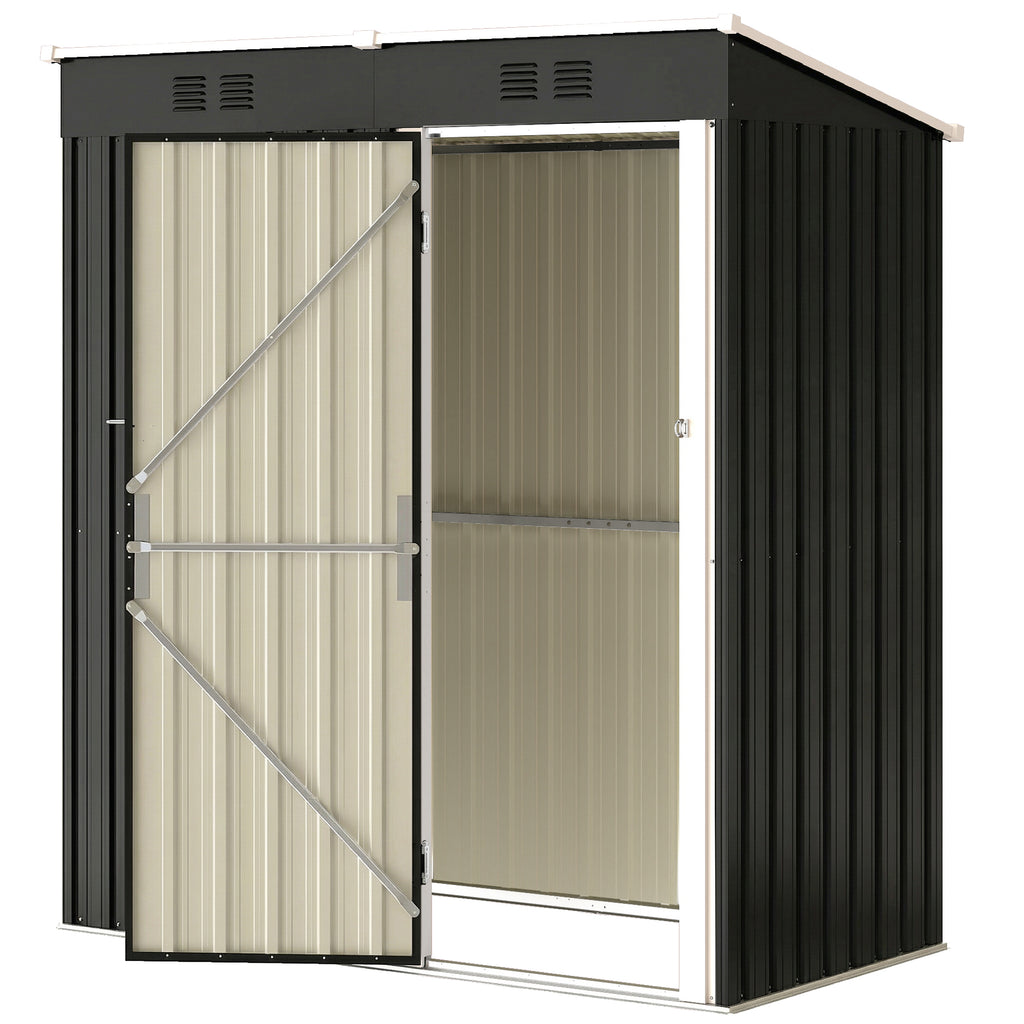 5 x 3 ft Outdoor Storage Shed, Lean-to Metal Garden Shed with Lockable Door and Vents, Dark Grey