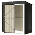 5 x 3 ft Outdoor Storage Shed, Lean-to Metal Garden Shed with Lockable Door and Vents, Dark Grey