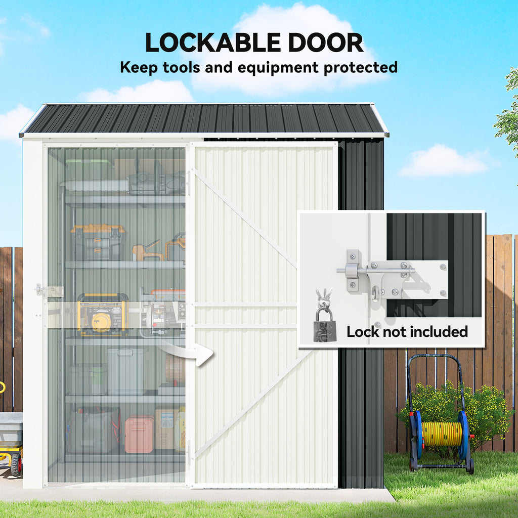 7' x 6' Tall Outdoor Storage Shed, Waterproof Metal Garden Shed with Gloves, Lockable Door, Dark Grey