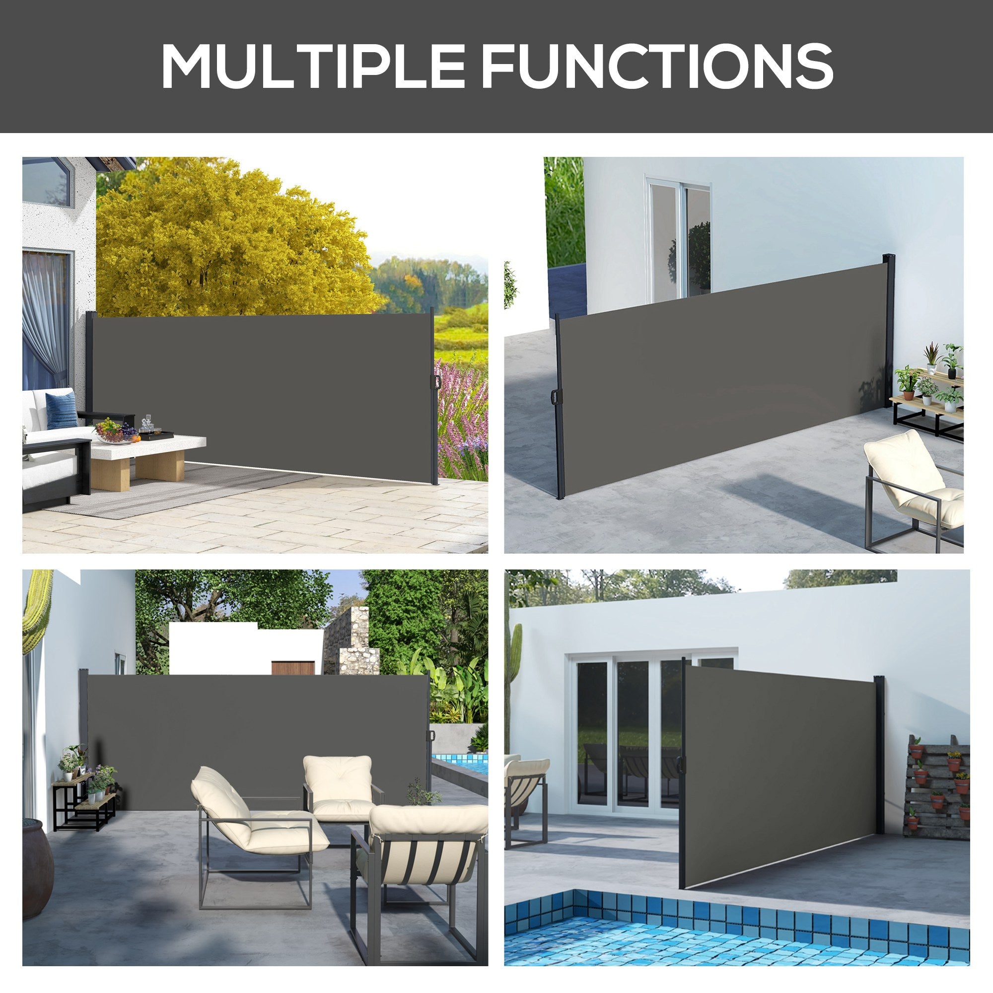 13' x 5' Retractable Side Awning, Outdoor Privacy Screen for Garden, Hot Tub, Balcony, Terrace, Pool, Dark Grey