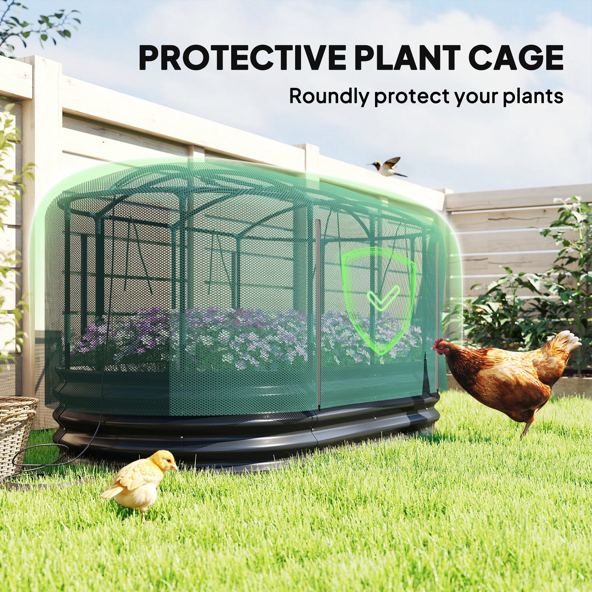 Galvanized Raised Garden Bed with Crop Cage and Watering System, 6' x 3' Outdoor Planter Box, Dark Grey