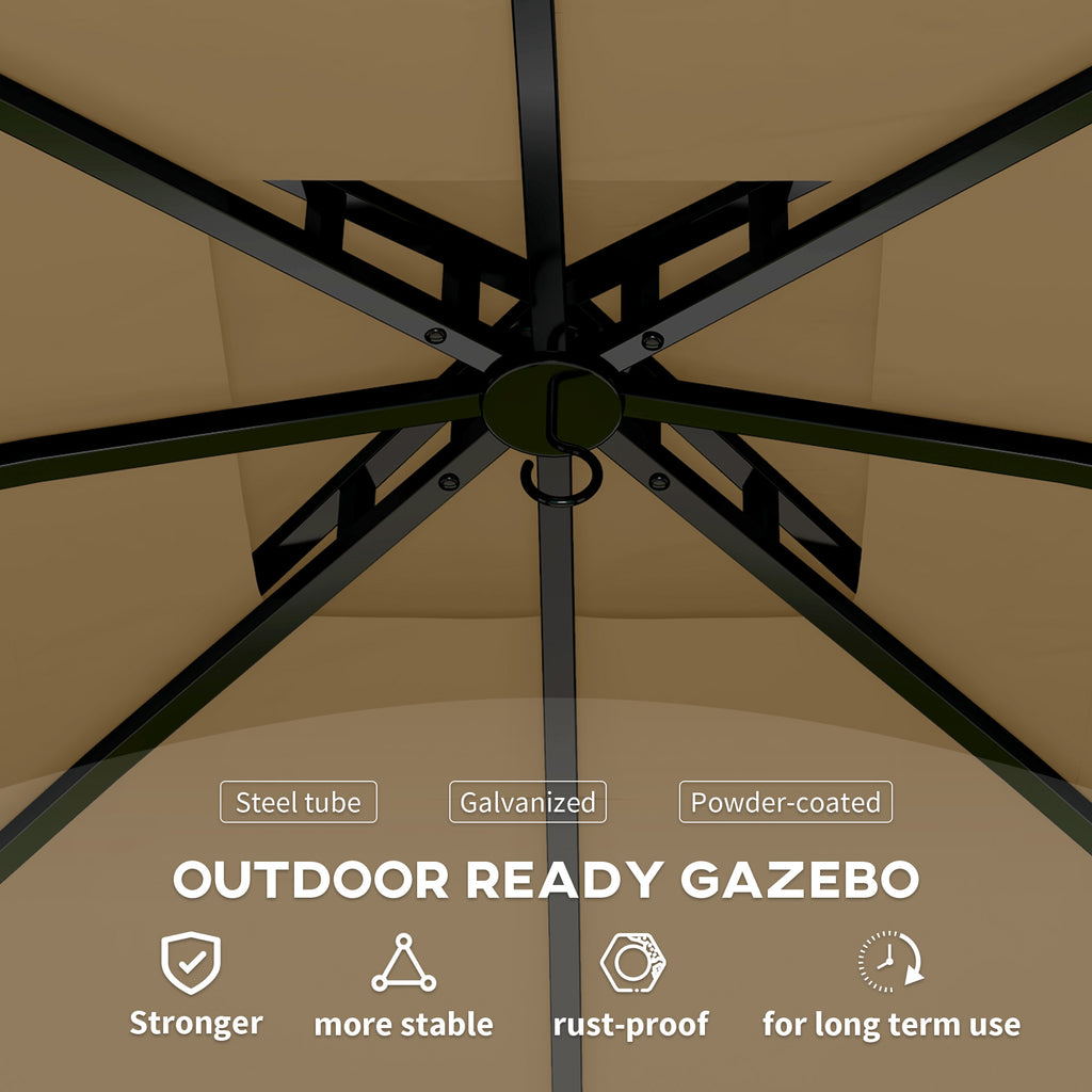11' x 11' OutdoorÂ Gazebo,Â DoubleÂ Roof Patio Gazebo Canopy with Curtains, Church Windows, Galvanised Steel Frame, Beige
