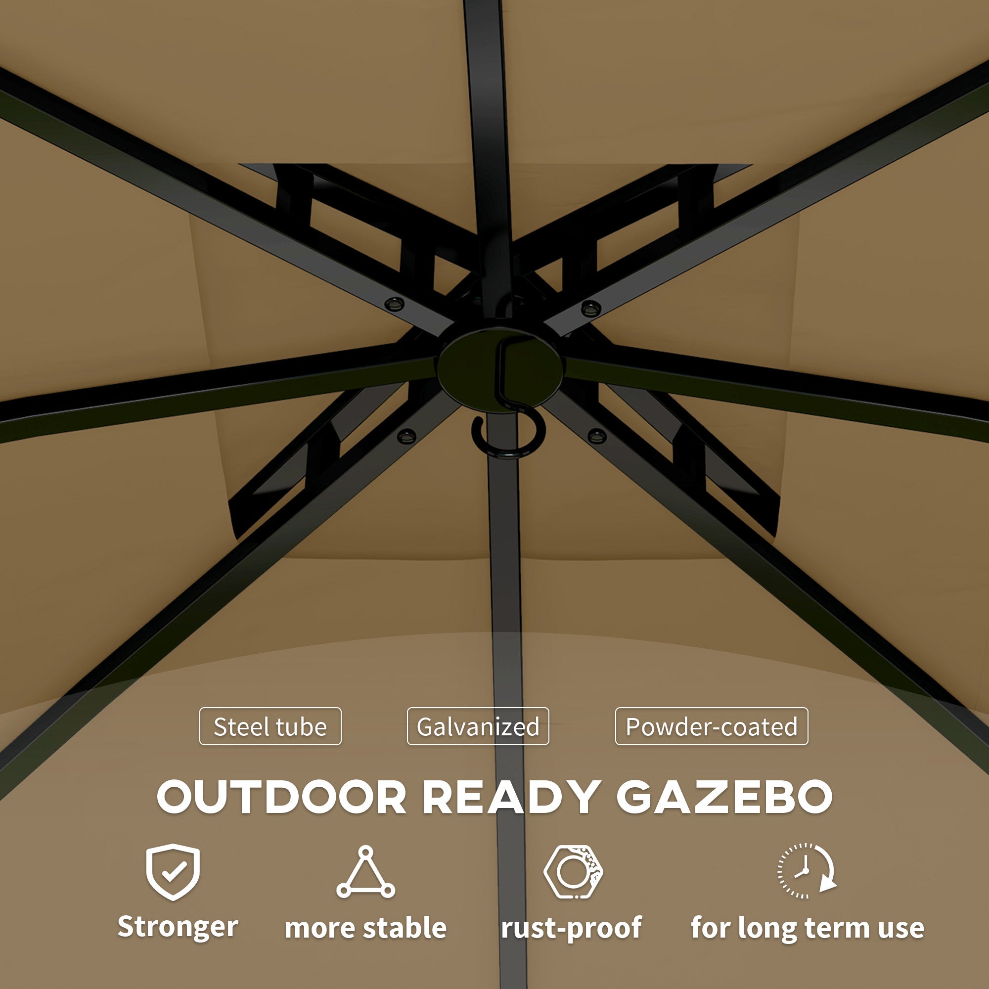 11' x 11' OutdoorÂ Gazebo,Â DoubleÂ Roof Patio Gazebo Canopy with Curtains, Church Windows, Galvanised Steel Frame, Beige