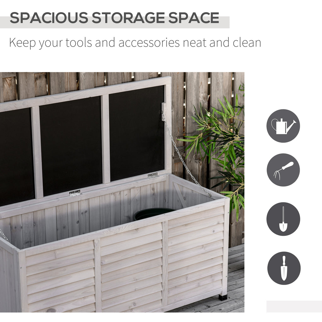 75 Gallon Wooden Storage Box patio Deck Box Bench, Garden Backyard Outdoor Storage Container with Aerating Gap & Weather-Fighting Finish, Grey