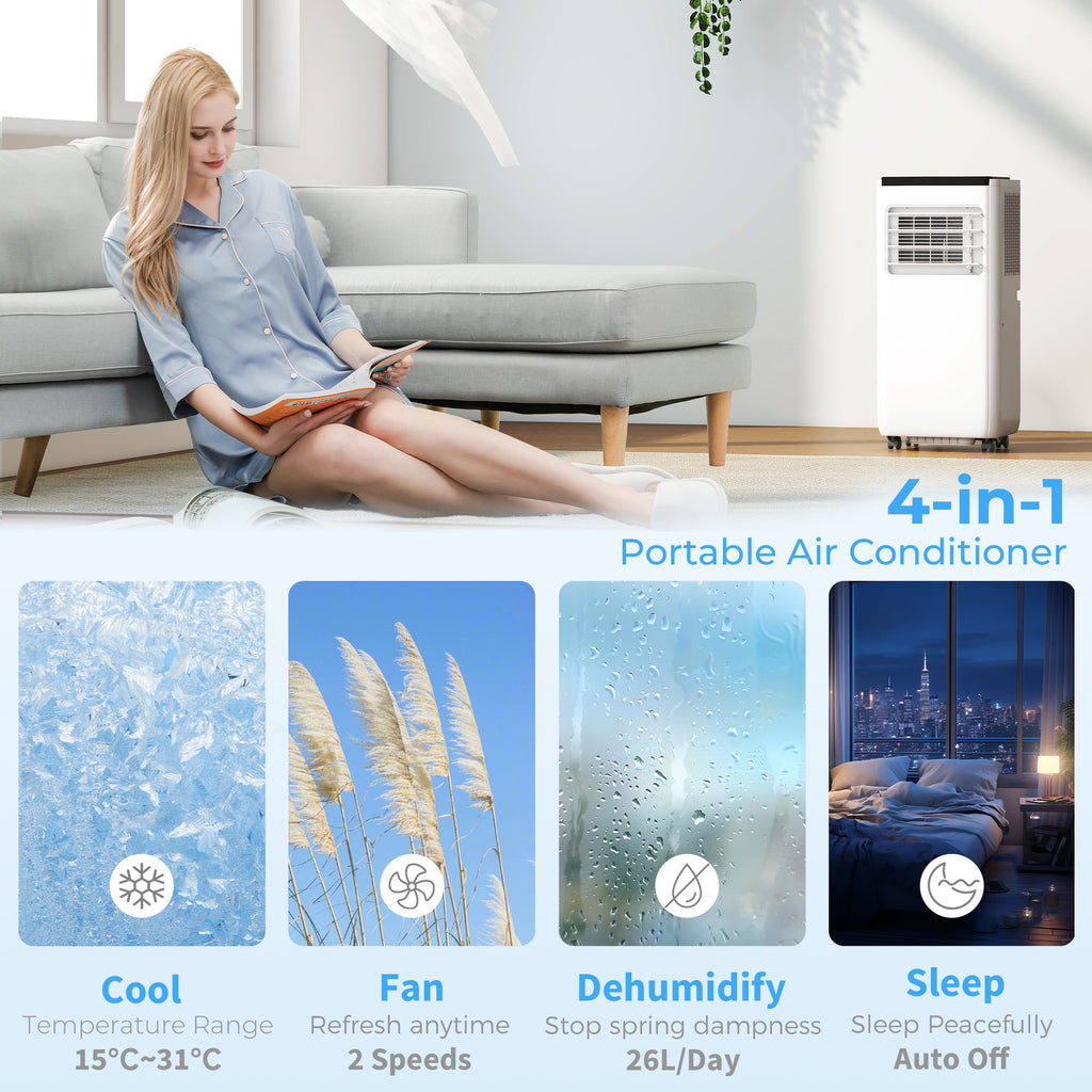 10000 BTU Portable 4-in-1 Air Conditioner with Cool, Dehumidifier, Fan, Sleep, WiFi Voice Remote Control, White
