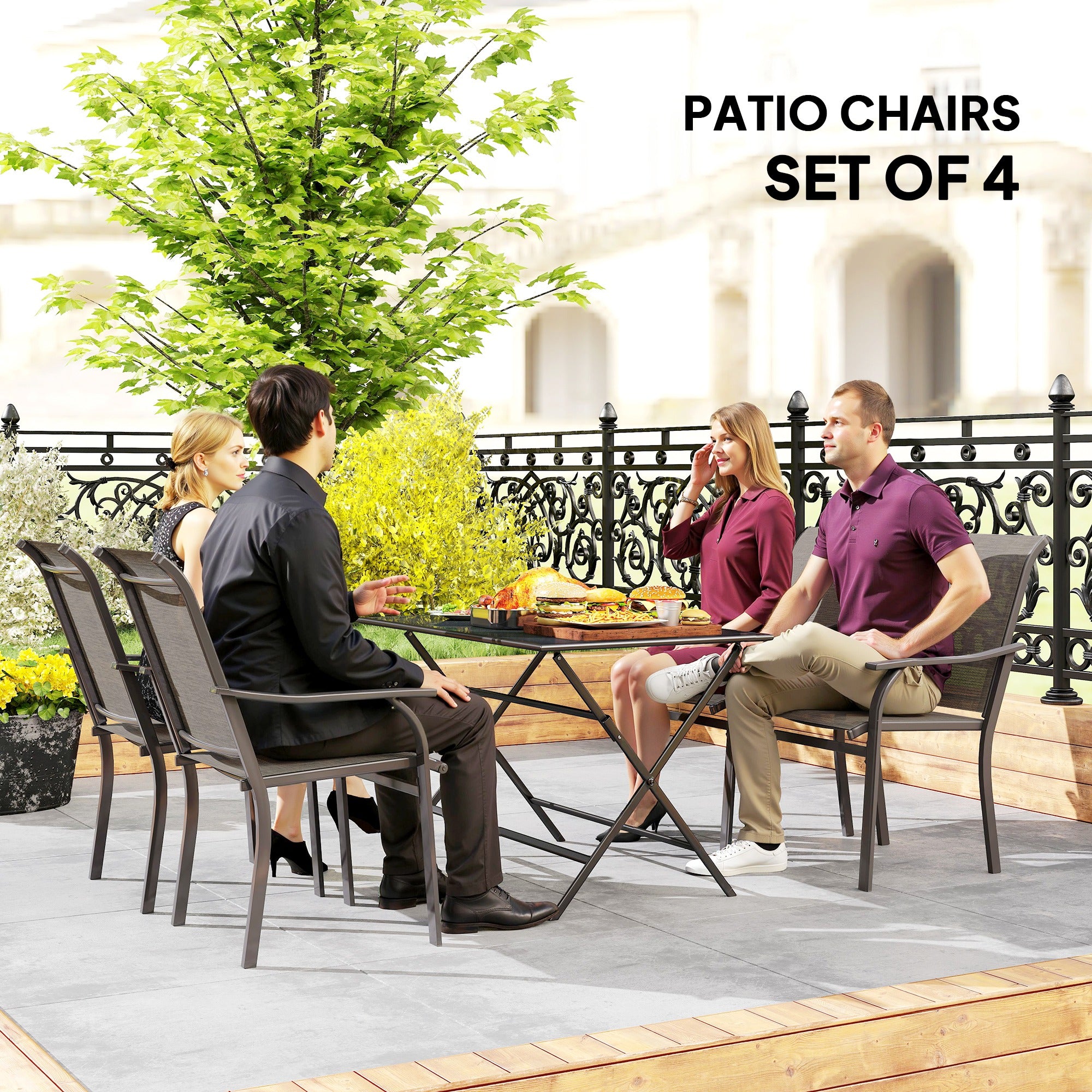 Patio Chairs Set of 4 with Armrest and High Backrest, for Backyard, Balcony, Porch, Poolside, Deck, Garden, Brown