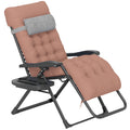 Padded Folding Recliner Chair, Patio Lounger with Cupholder, Adjustable Backrest, Removable Cushion, Khaki